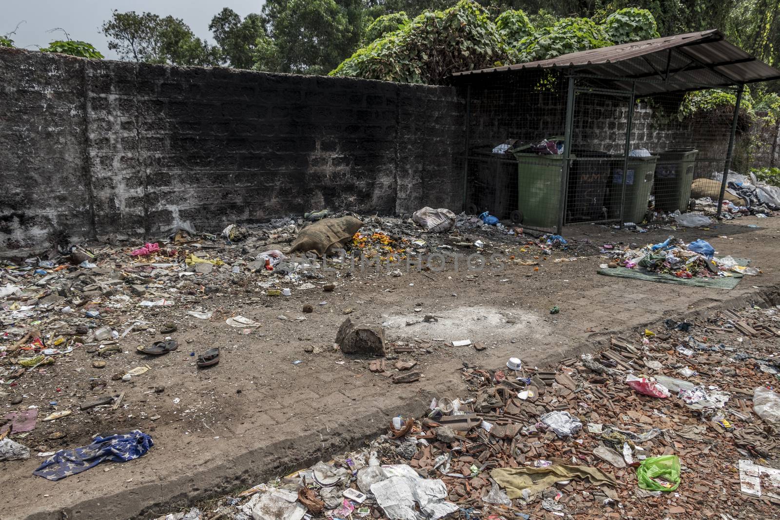 Culture shock India, Garbage and poverty in Margao, Goa, India.