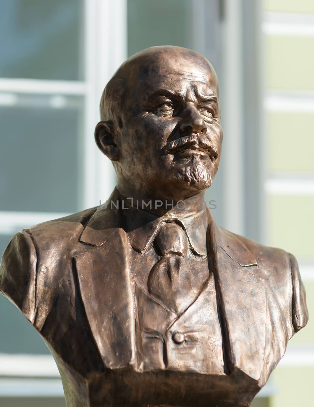 September 23, 2017 Moscow Russia Bust Chairman of the Council of People's Commissars of the USSR Vladimir Lenin made Zurab Tsereteli at the Rulers Alley in Moscow.