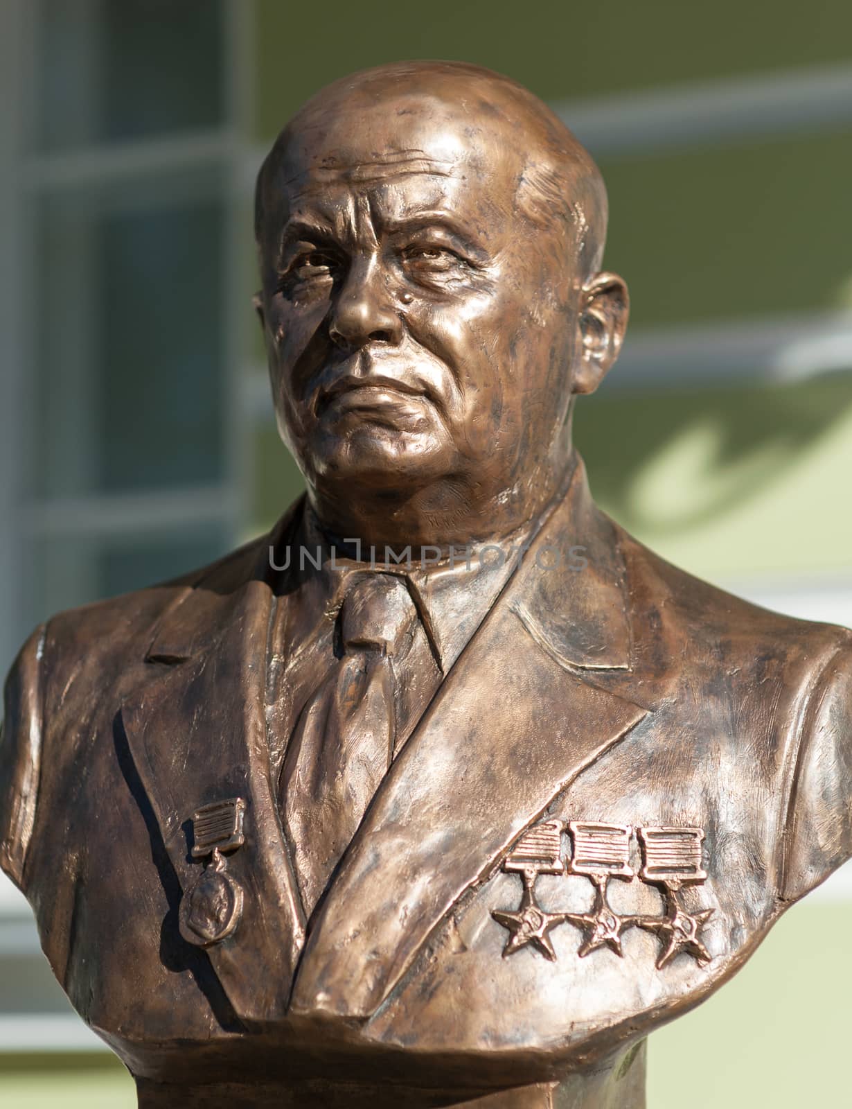 September 23, 2017 Moscow Russia Bust of General Secretary of the CPSU Central Committee Nikita Khrushchev made by Zurab Tsereteli on the Rulers Alley in Moscow.