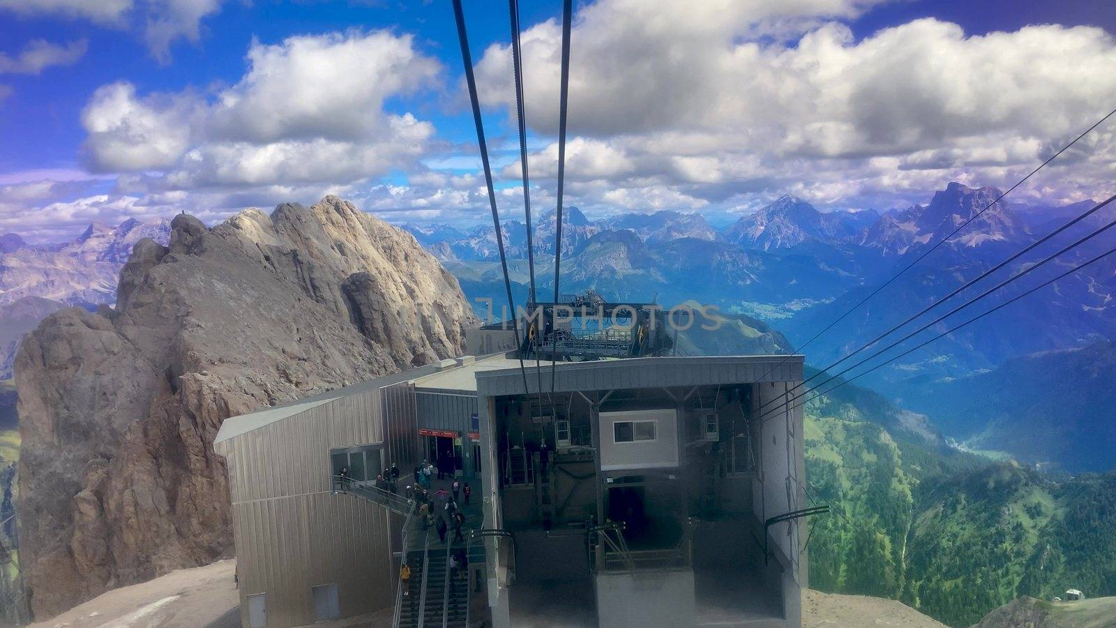 Slow motion of Marmolada Cable Car view in summer season, italia by jovannig