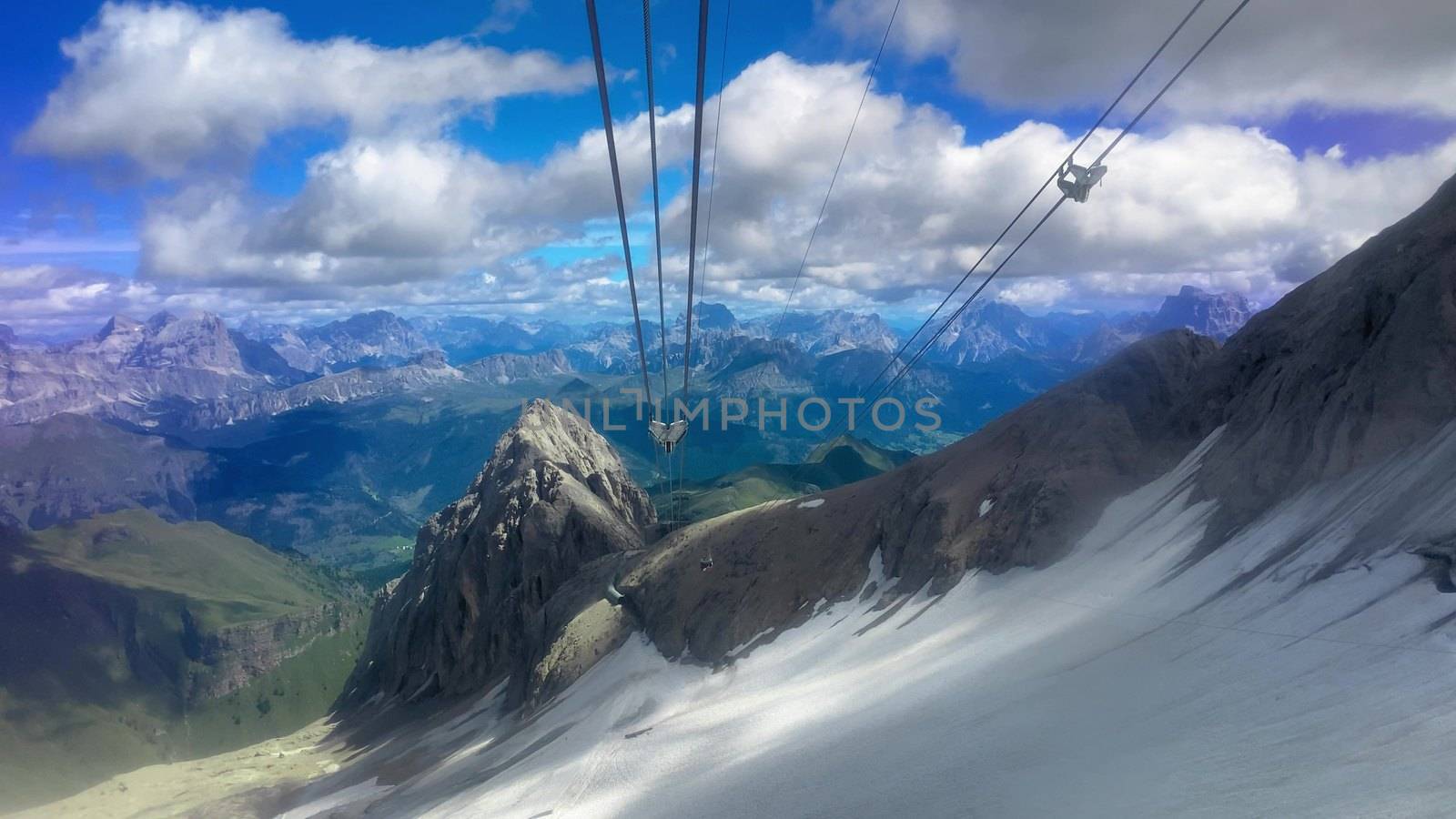 Slow motion of Marmolada Cable Car view in summer season, italia by jovannig