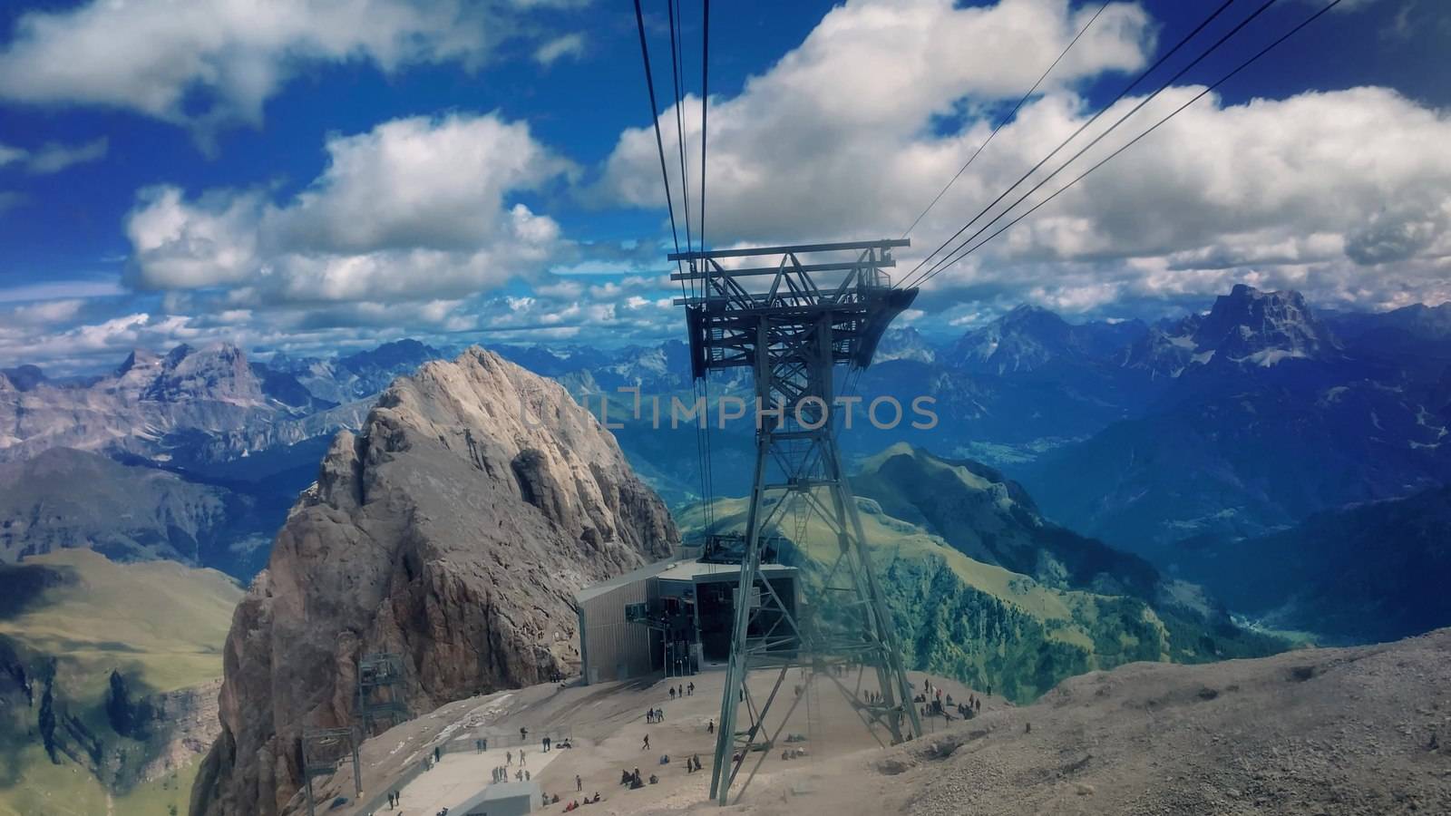 Slow motion of Marmolada Cable Car view in summer season, italia by jovannig