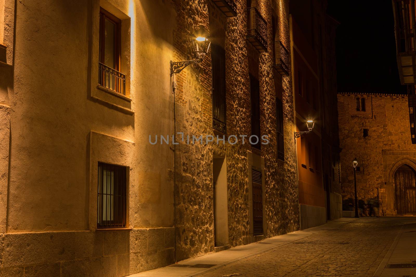 Avila streets at night, Castile and Leon, Spain