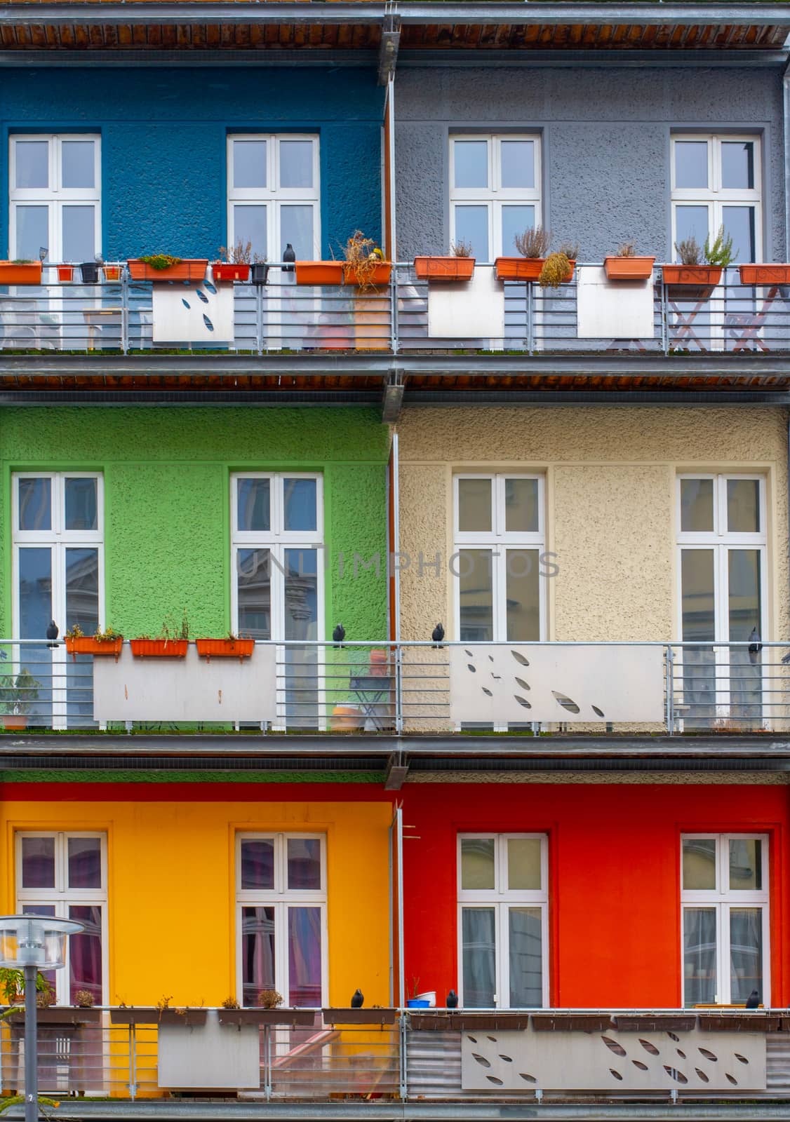 Colorful residential apartment terraces or balconies. Front view facade.and exterior. by kb79