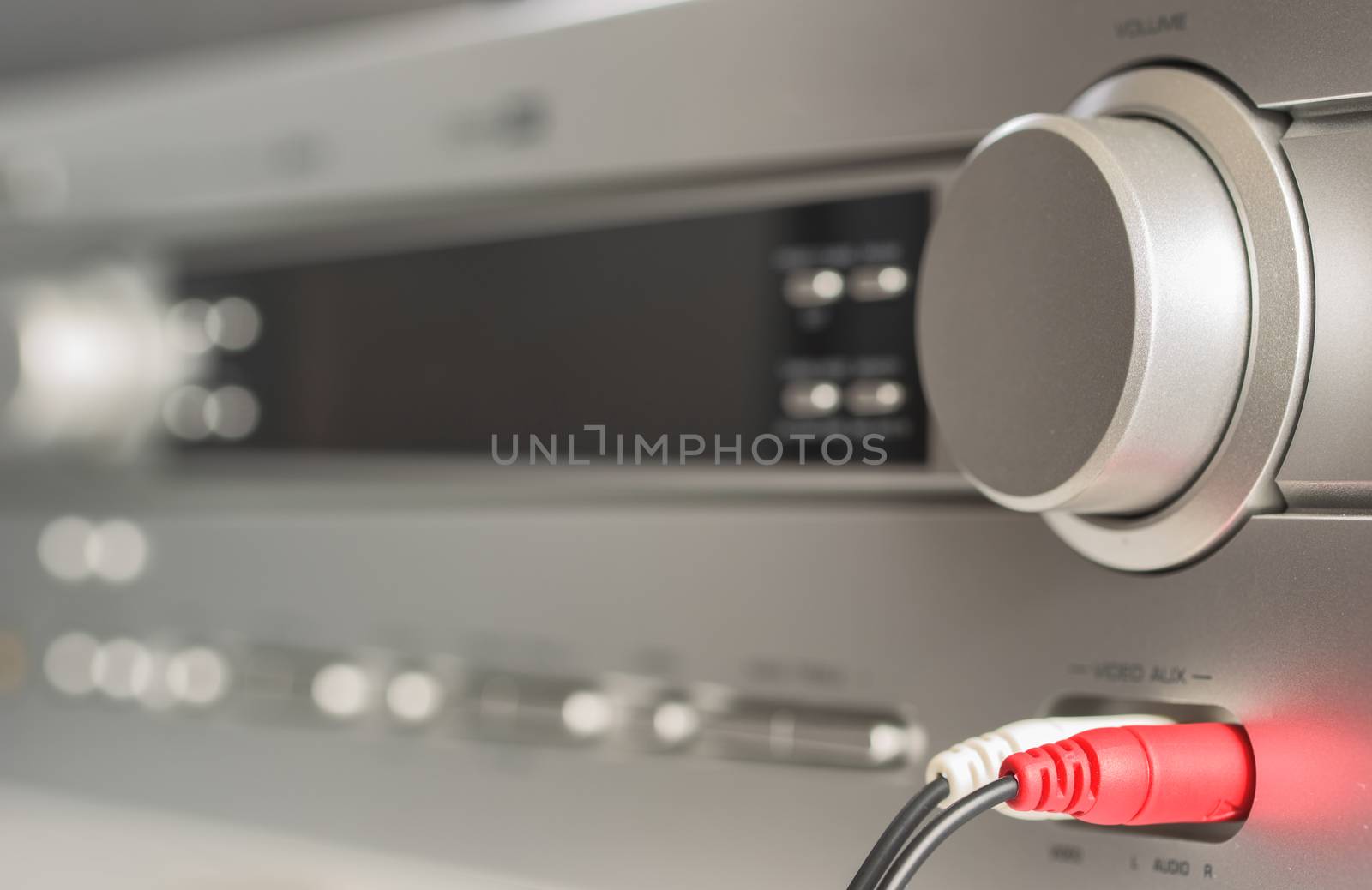 Hifi system amplifier. Home musical equipment closeup. Entertainment home system
