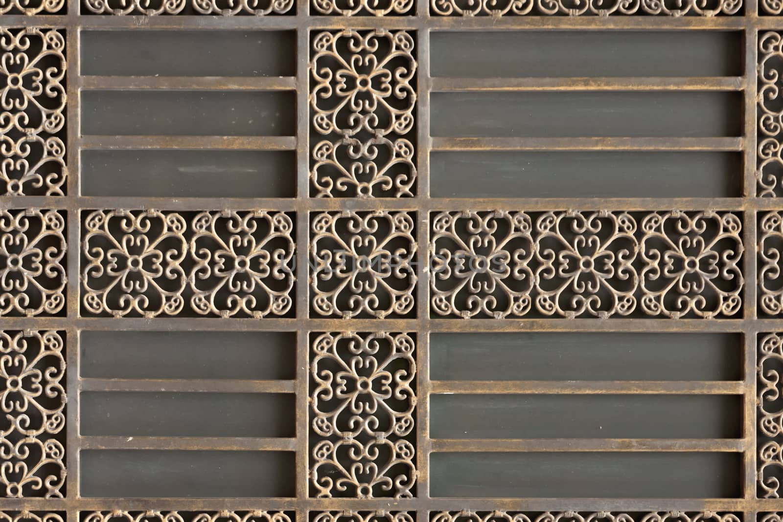 Decorative metal grille. Structure and ornaments of wrought iron