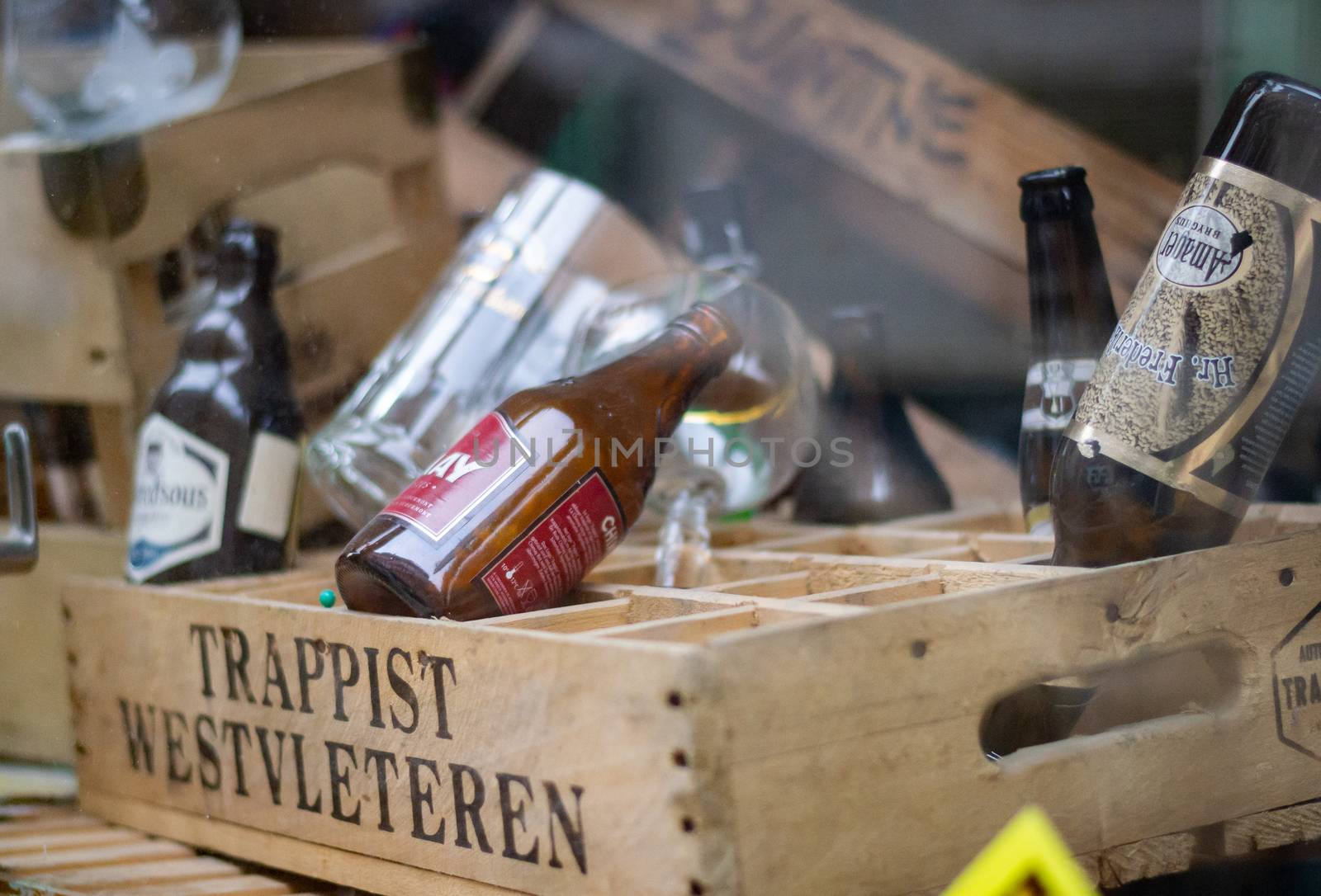 Budapest, Hungary, March 2013: Illustrative Editorial: Belgian beer in a trappist Westvleteren crate on display