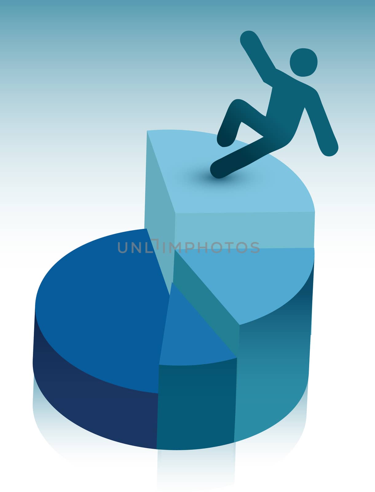 falling from pie chart illustration