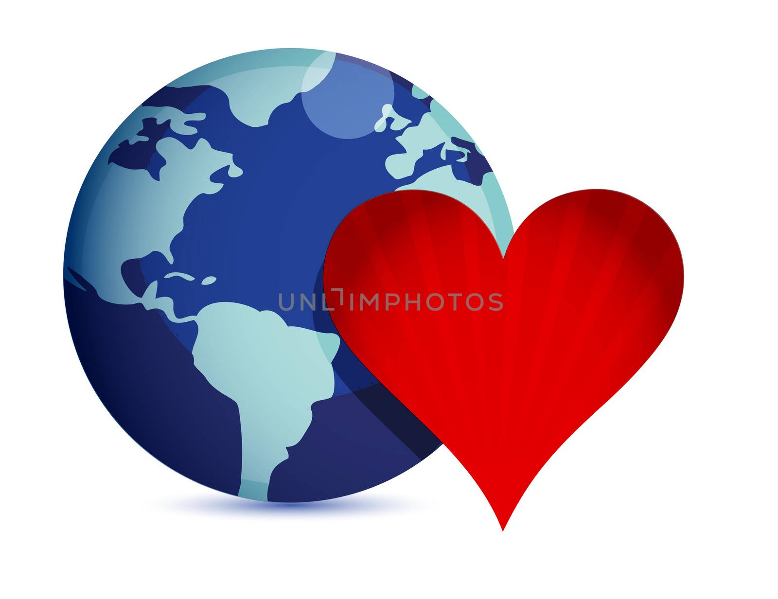 globe and heart illustration design over a white backgroun