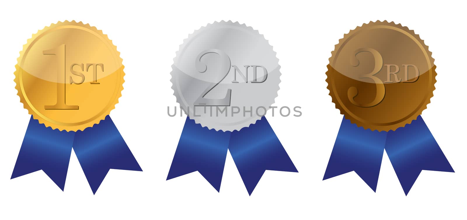 Three ribbon of Achievement, gold, silver and bronze illustration design