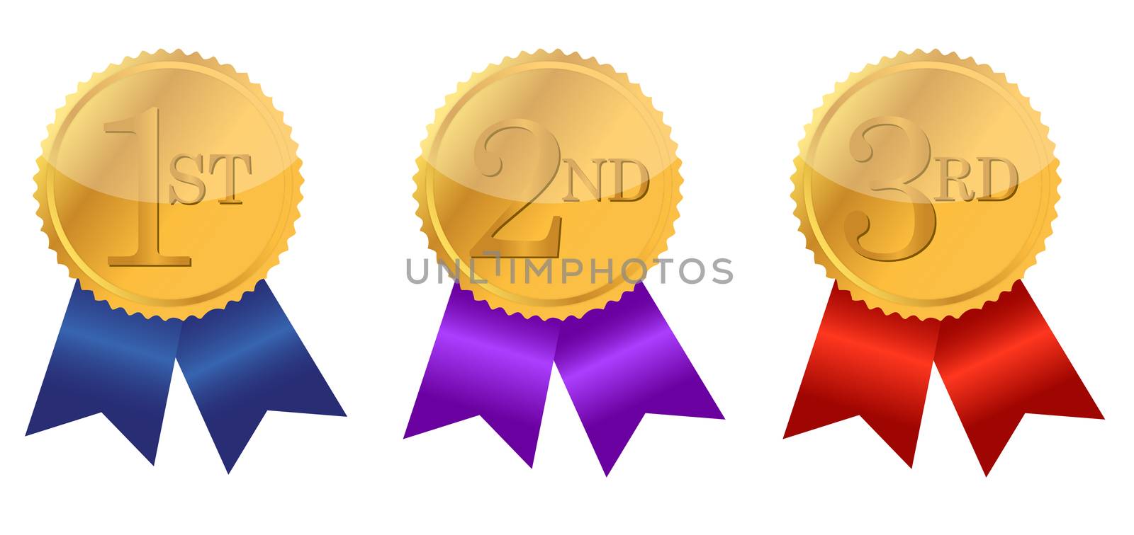 gold award ribbons with place numbers illustration design