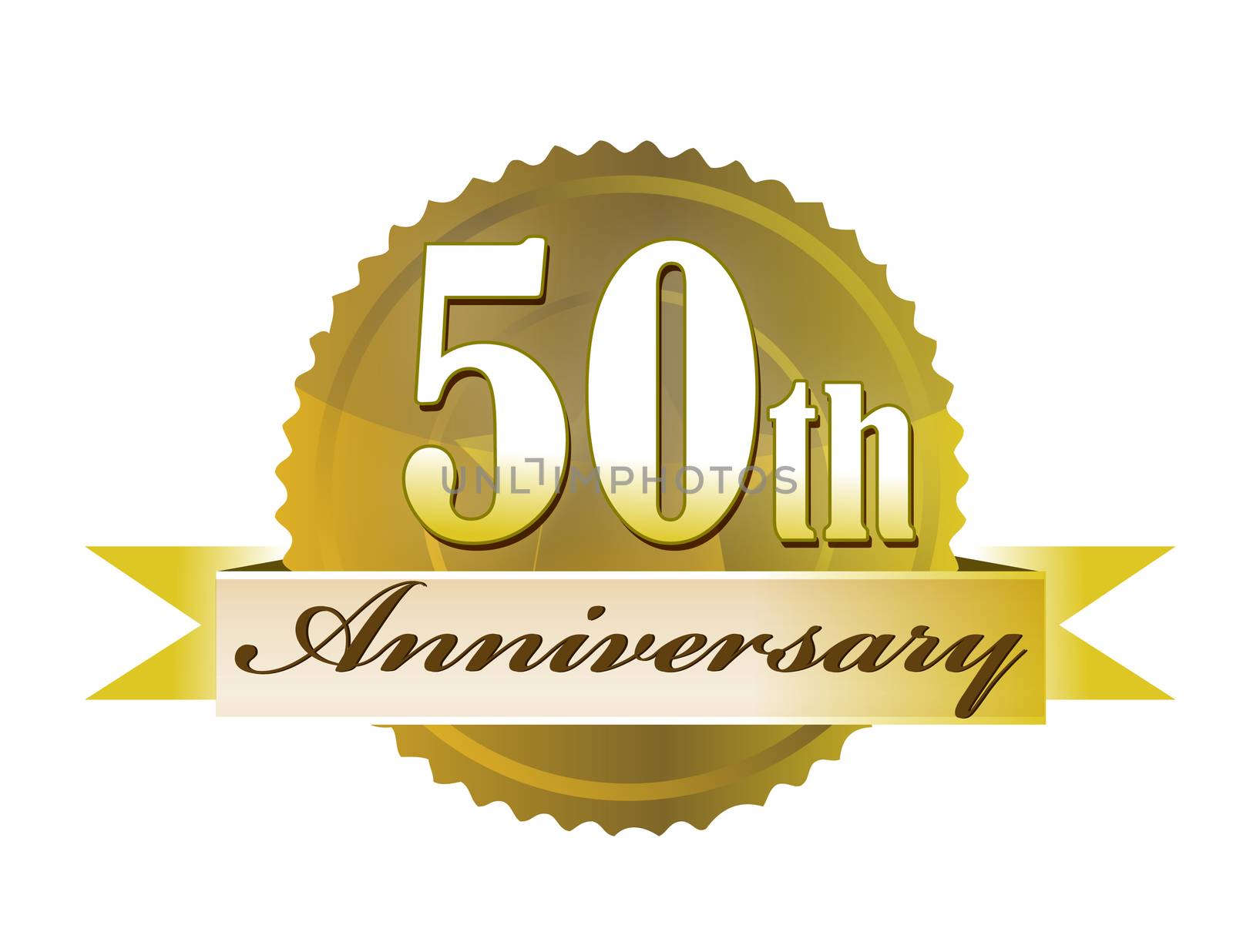 50 years anniversary golden seal with ribbon. illustration design