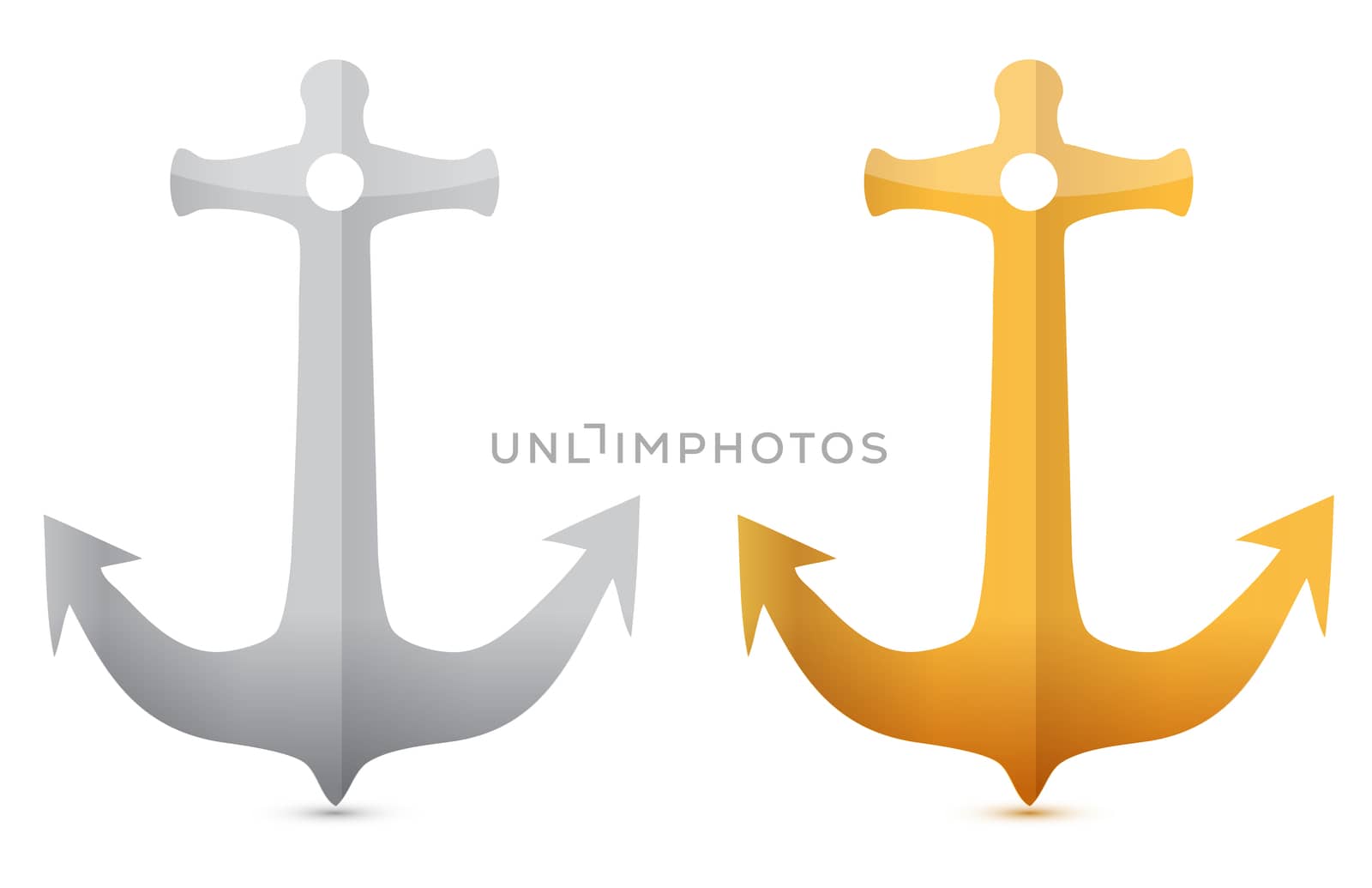Gold and silver anchors illustrations designs on white