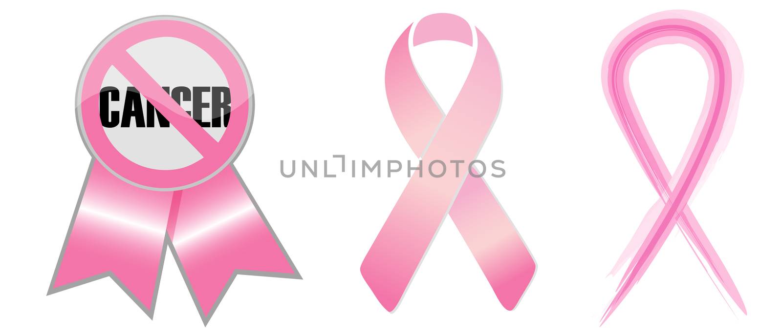 Illustration of various pink ribbons signifying breast cancer awareness.