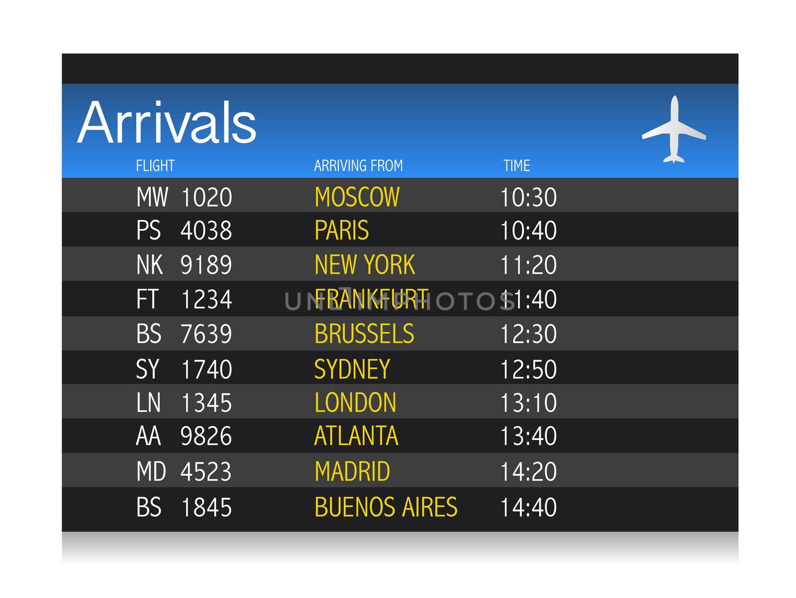 Airport arrival timetable illustration design over white background