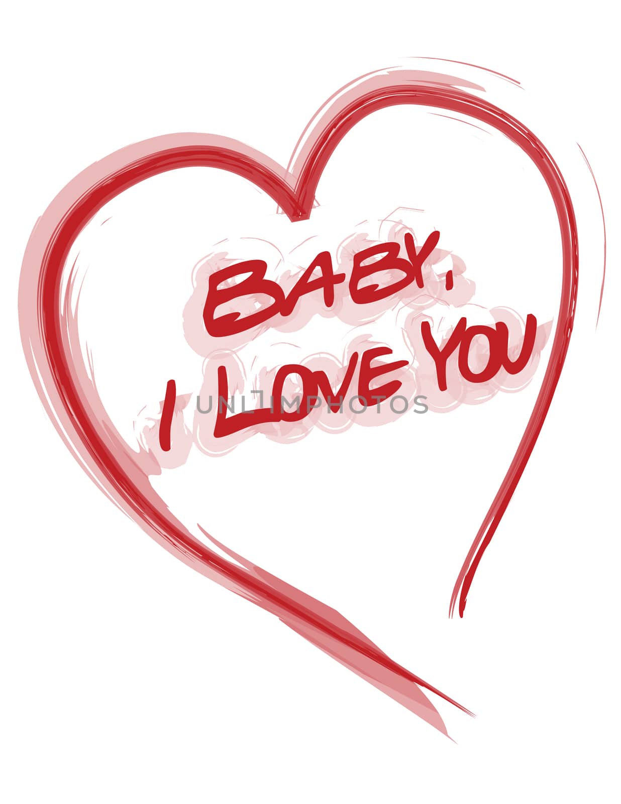 Baby, I love you heart card isolated over a white background.