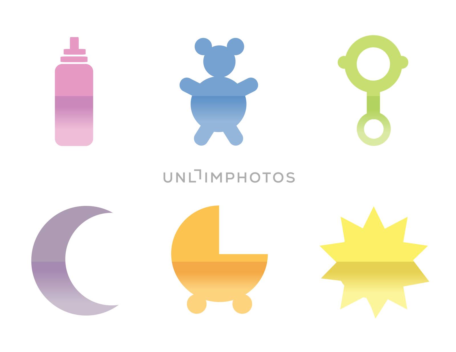 Illustrations of different baby icons, that can be used as a symbol. isolated over a white background.