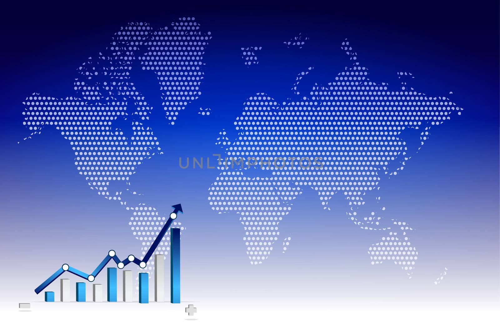 Business graph with world background illustration design