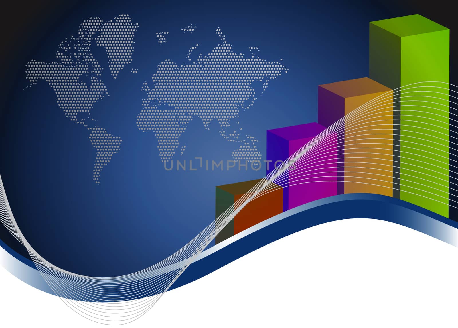background with creative bar graphs and map