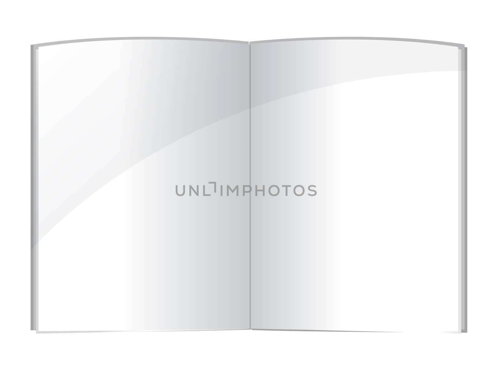 Blank magazine spread or note book pages design template over white background.