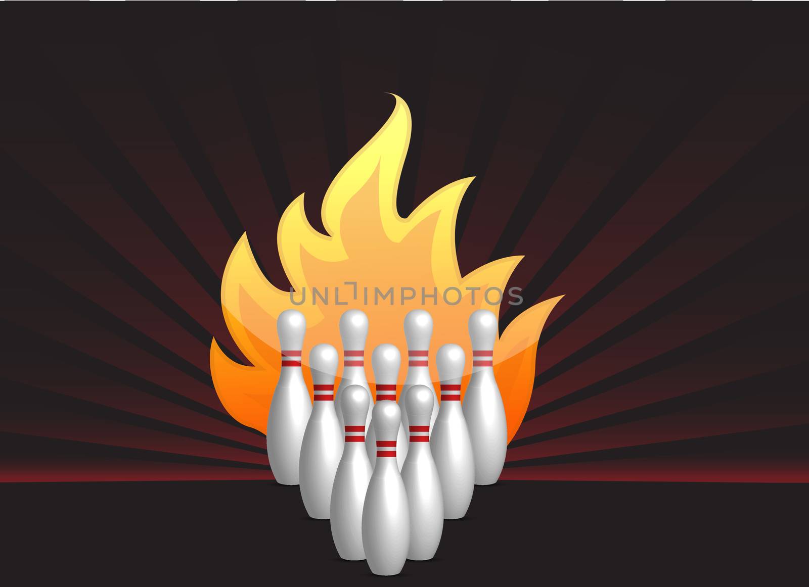 bowling pins on fire illustration