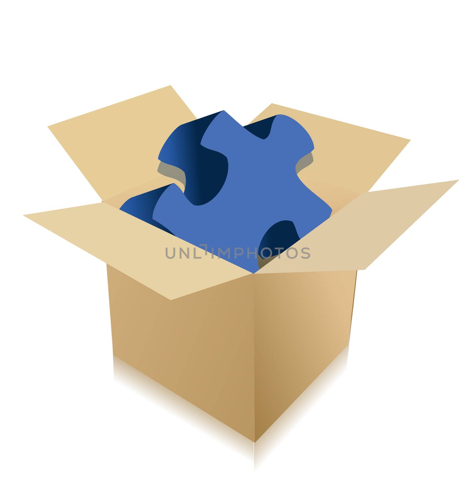 Cardboard box with puzzle on a white background.