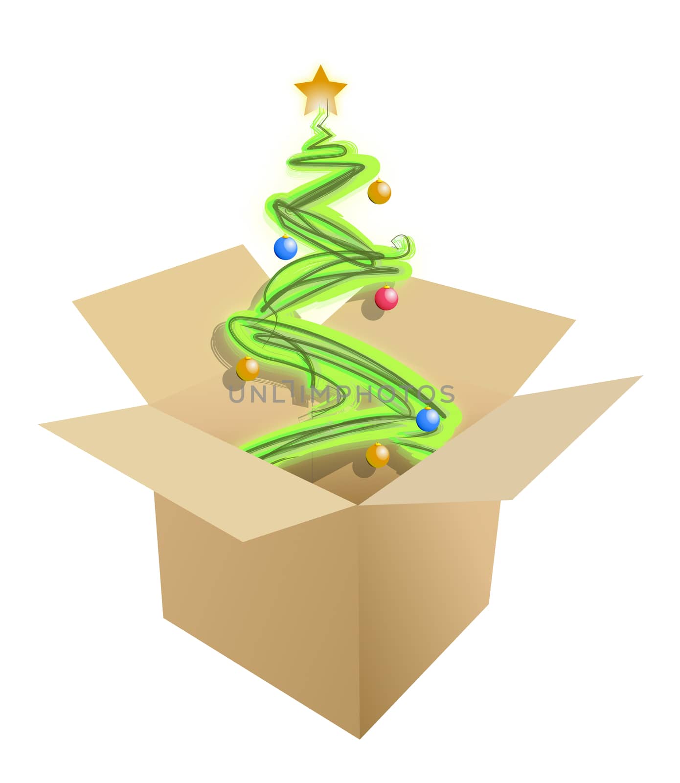 christmas tree inside a cardboard box