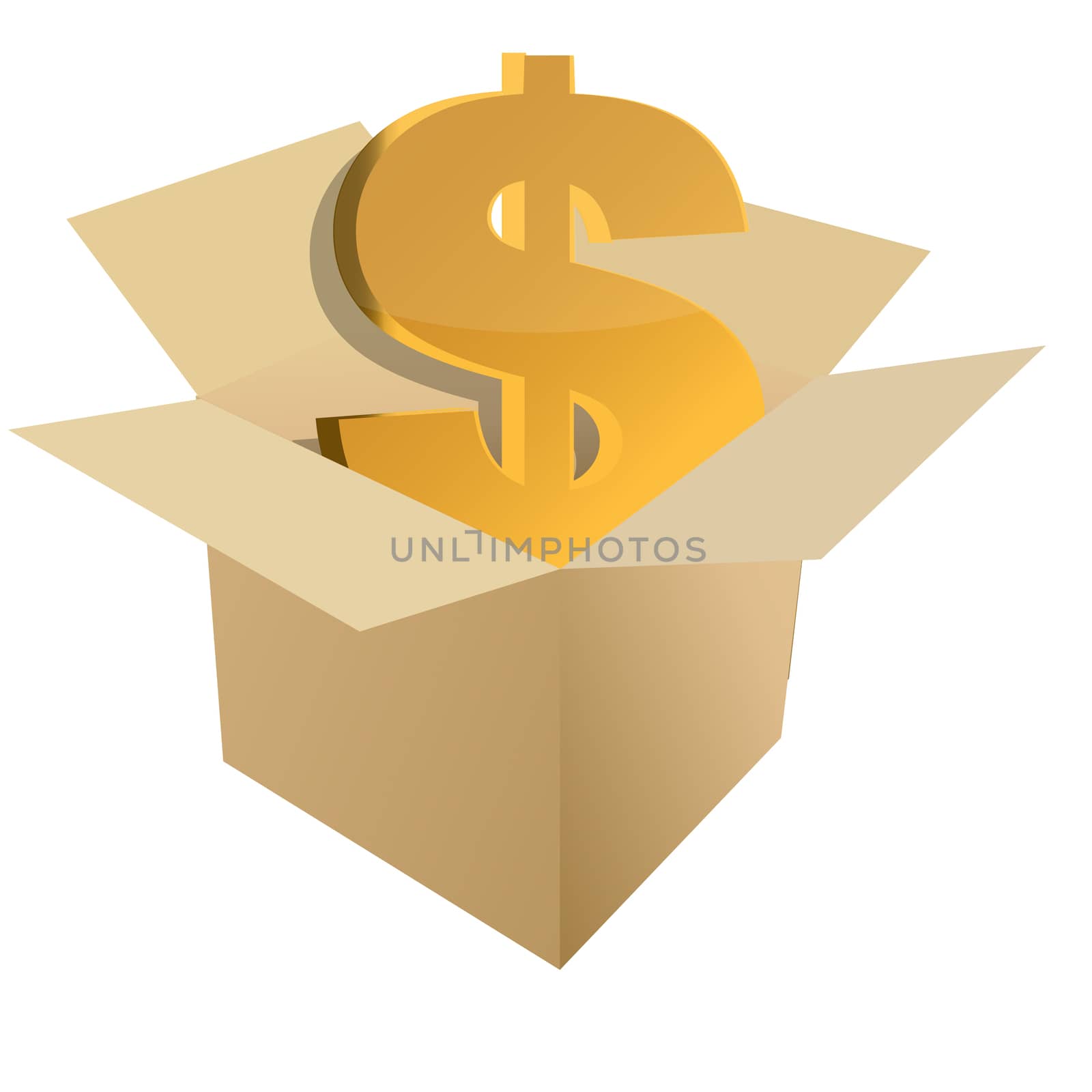 Cardboard box with dollar sign inside illustration design