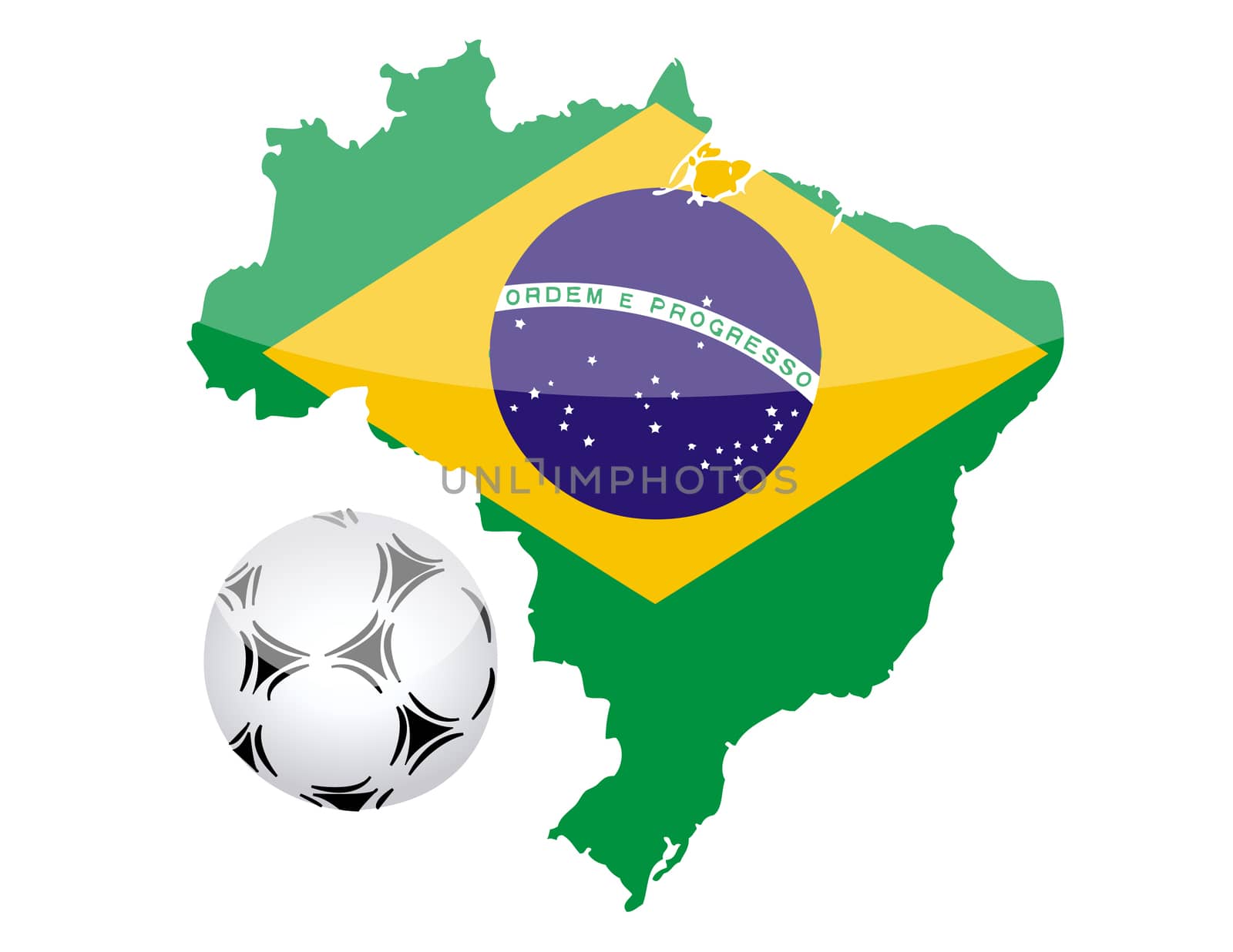 Brazilian flag map and normal soccer ball isolated over white background. vector file also available.