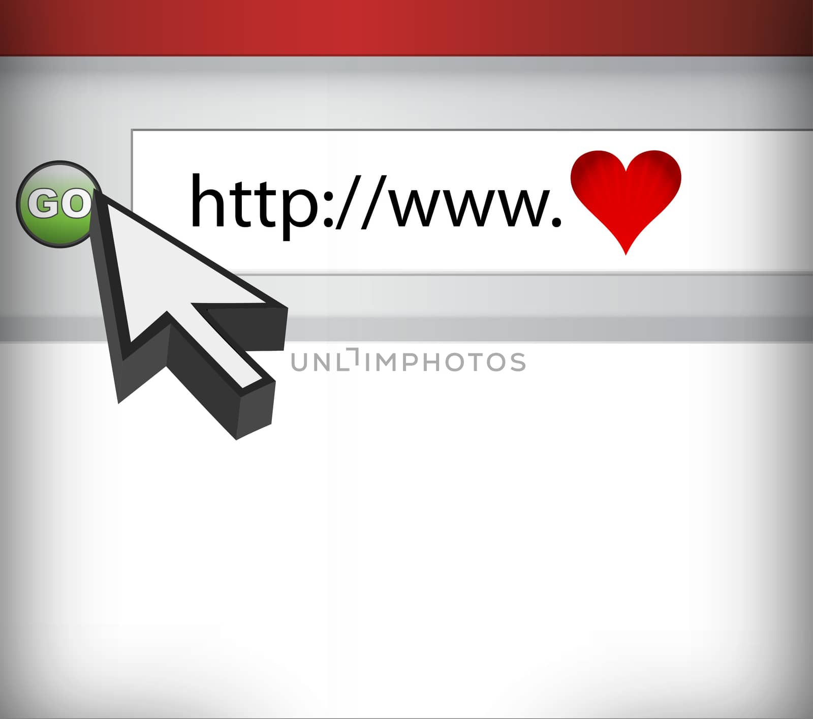 Computer Screen, concept of love in cyberspace illustration