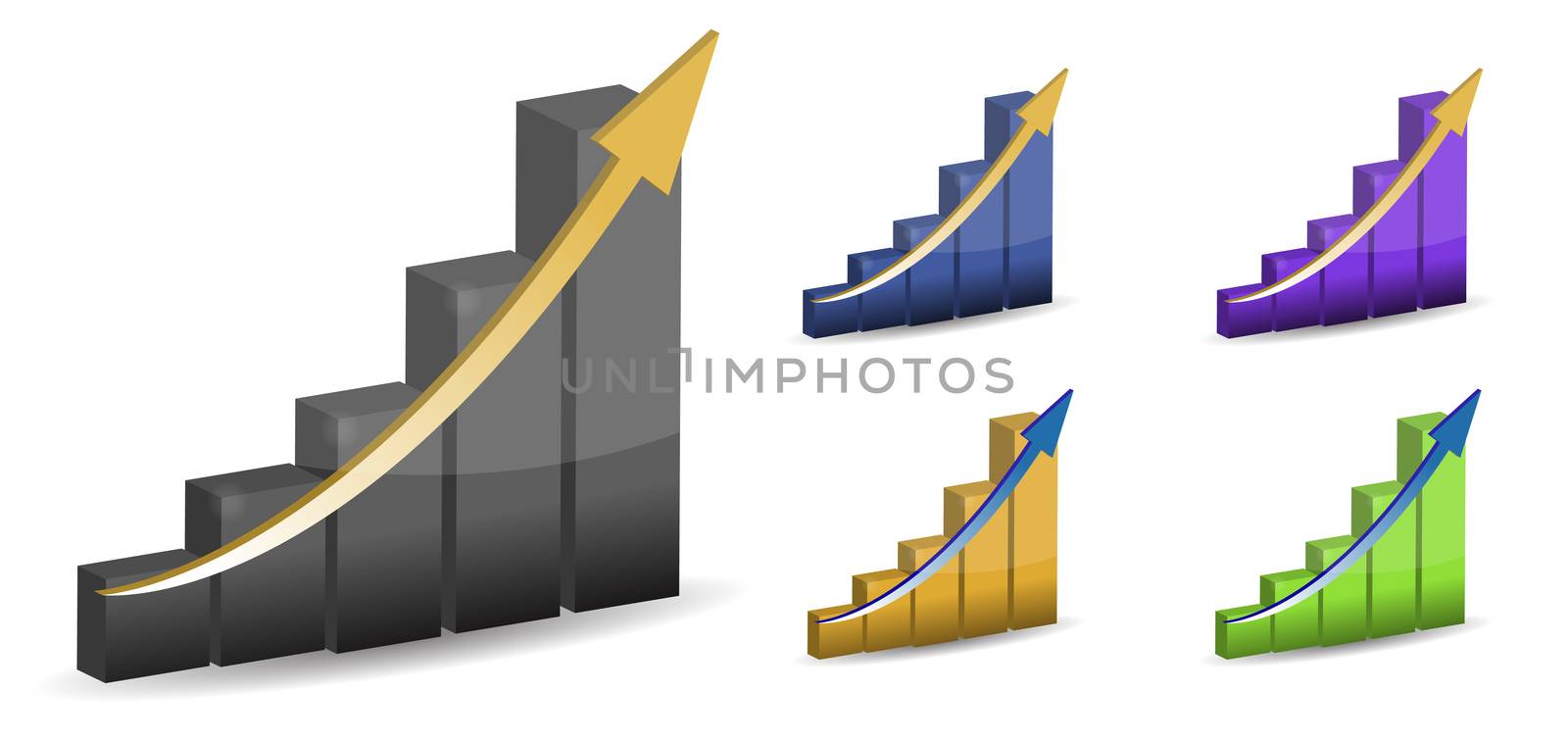 different colors 3d business graphs isolated over a white background