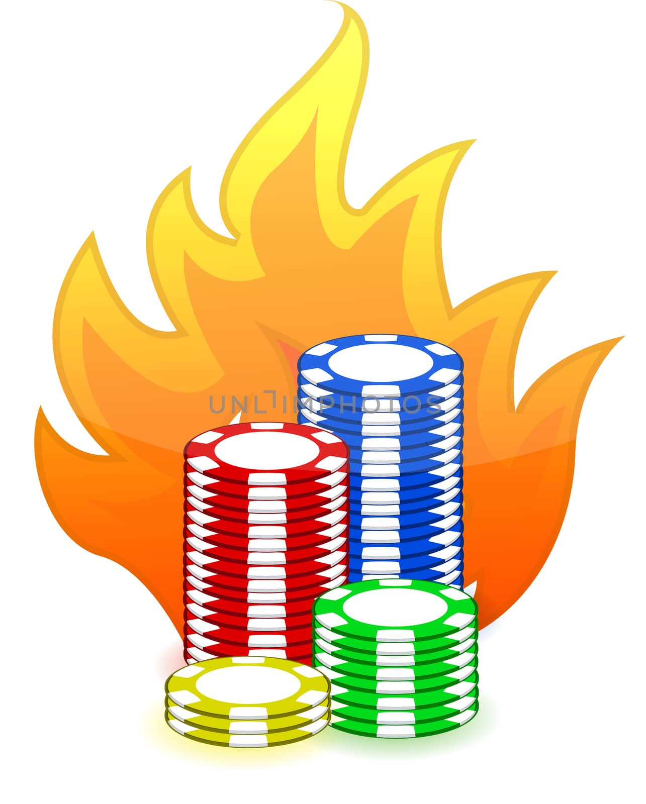 Casino poker chips on fire illustration design on white background