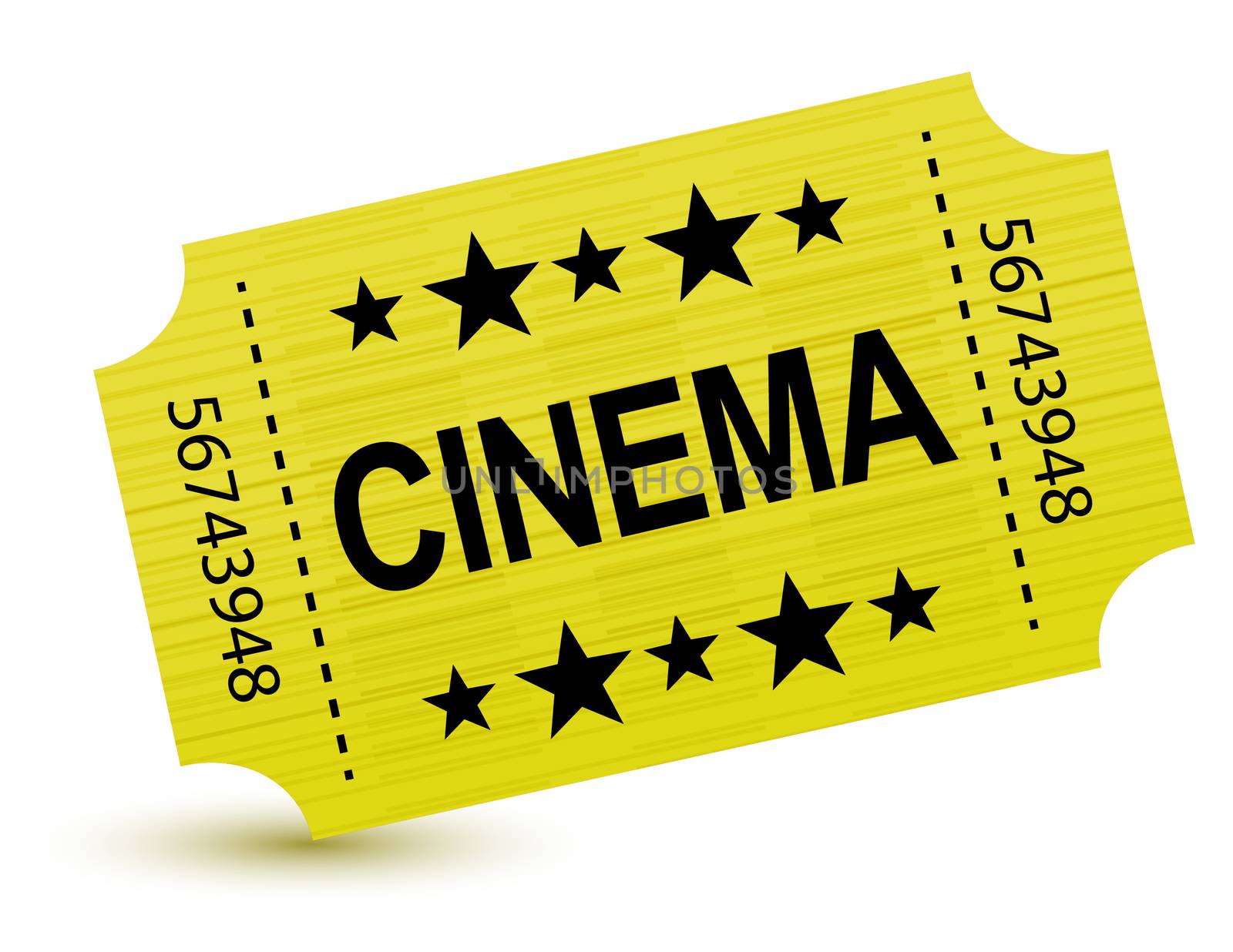 Yellow cinema ticket illustration design over white