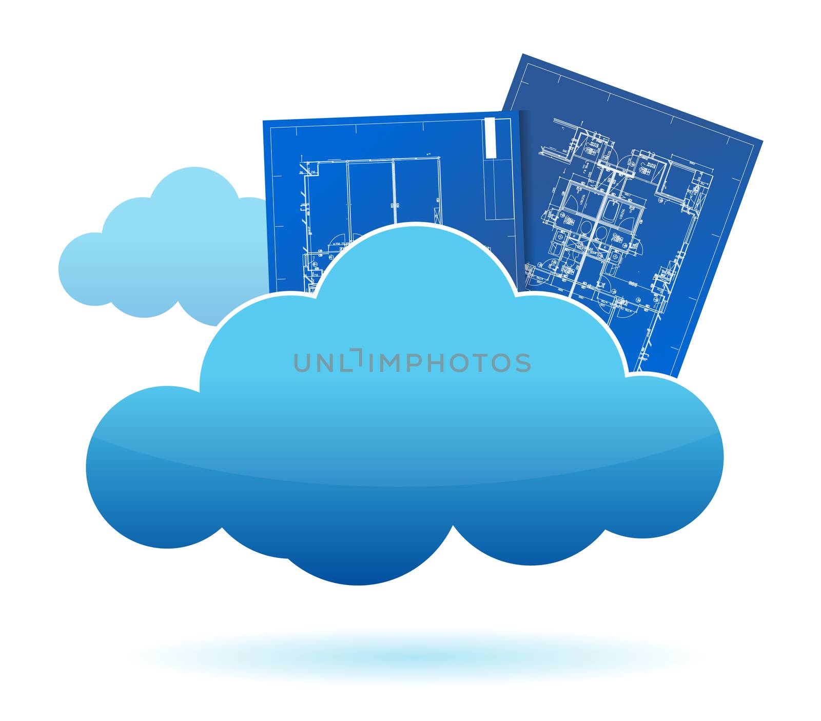 Blueprint plants cloud storage concept illustration design