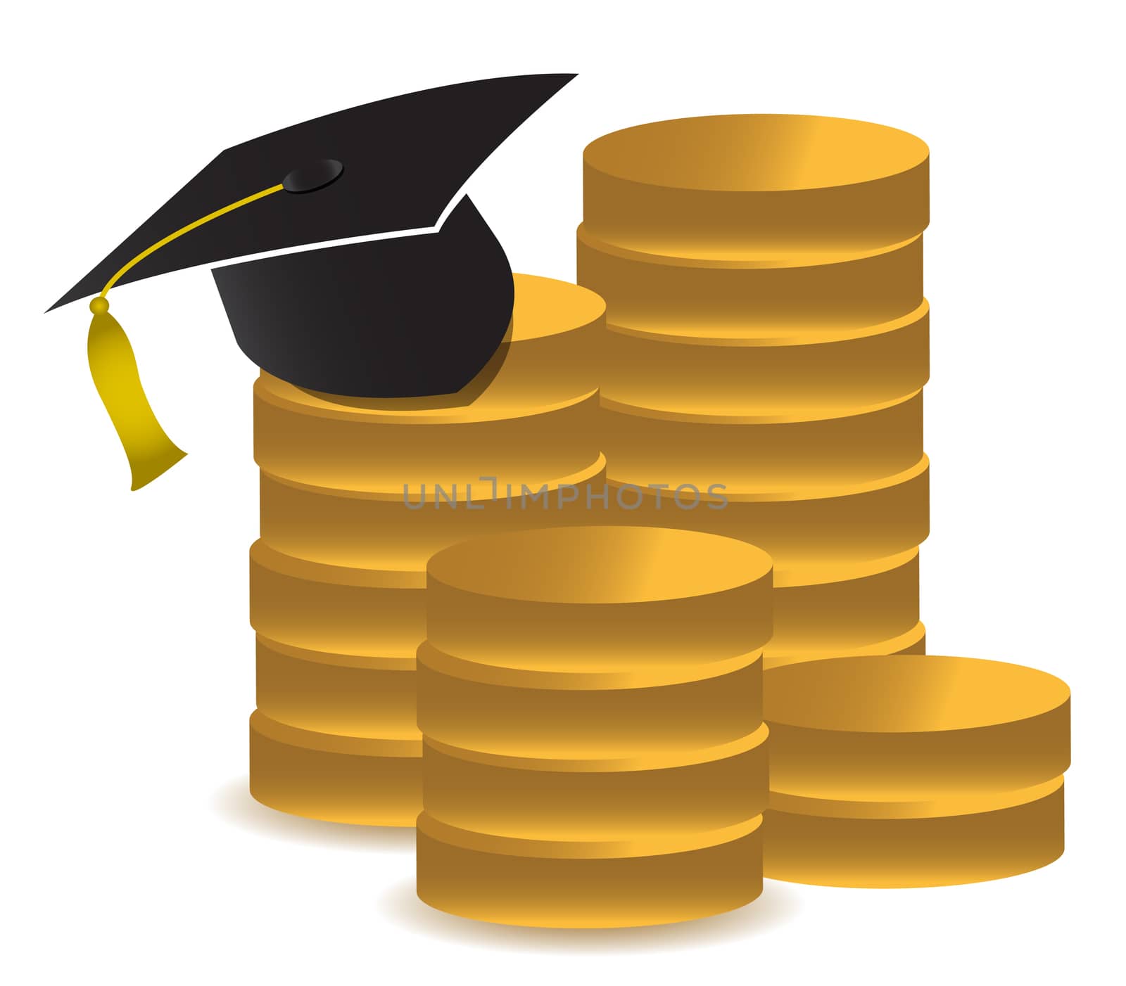 graduation hat and money illustration design over white