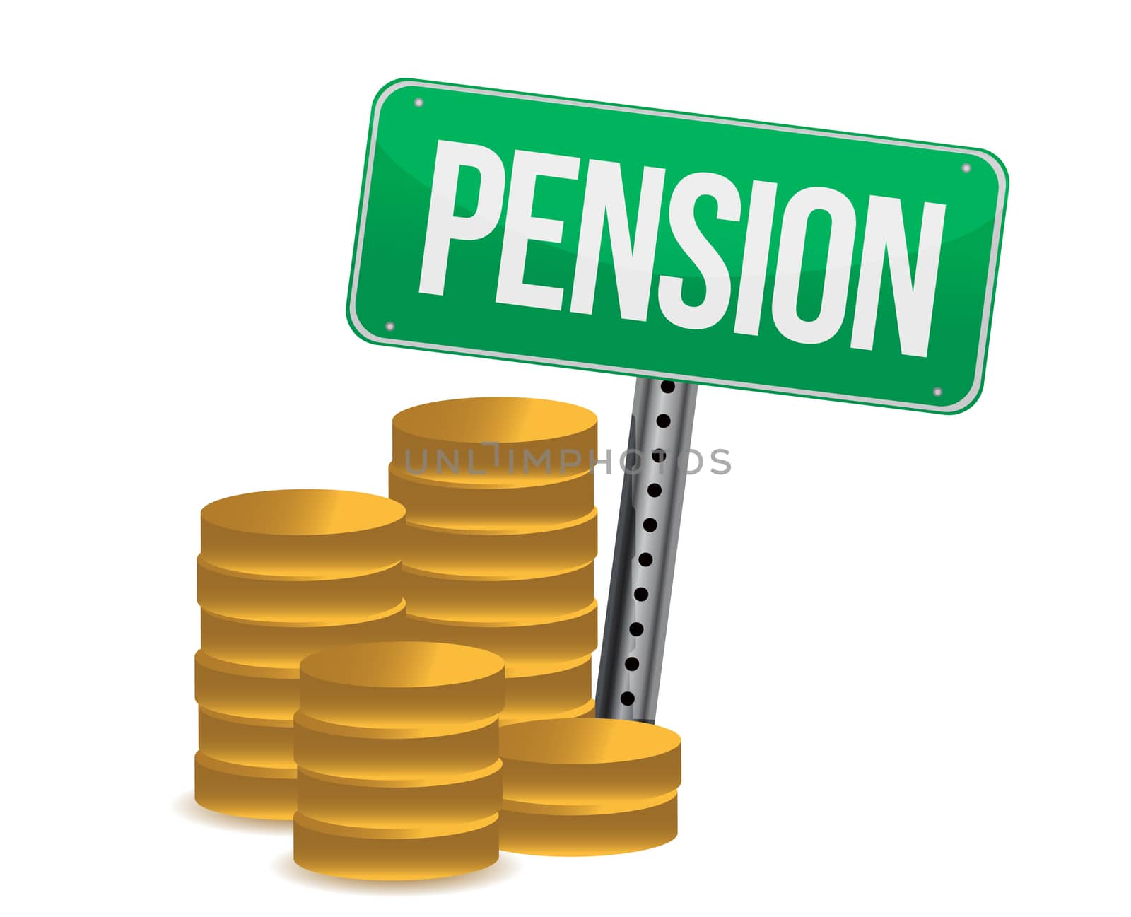 Coins and pension sign illustration design over white