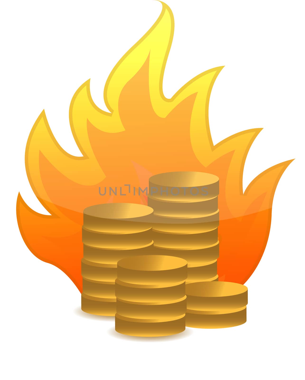 coins on fire illustration design on white