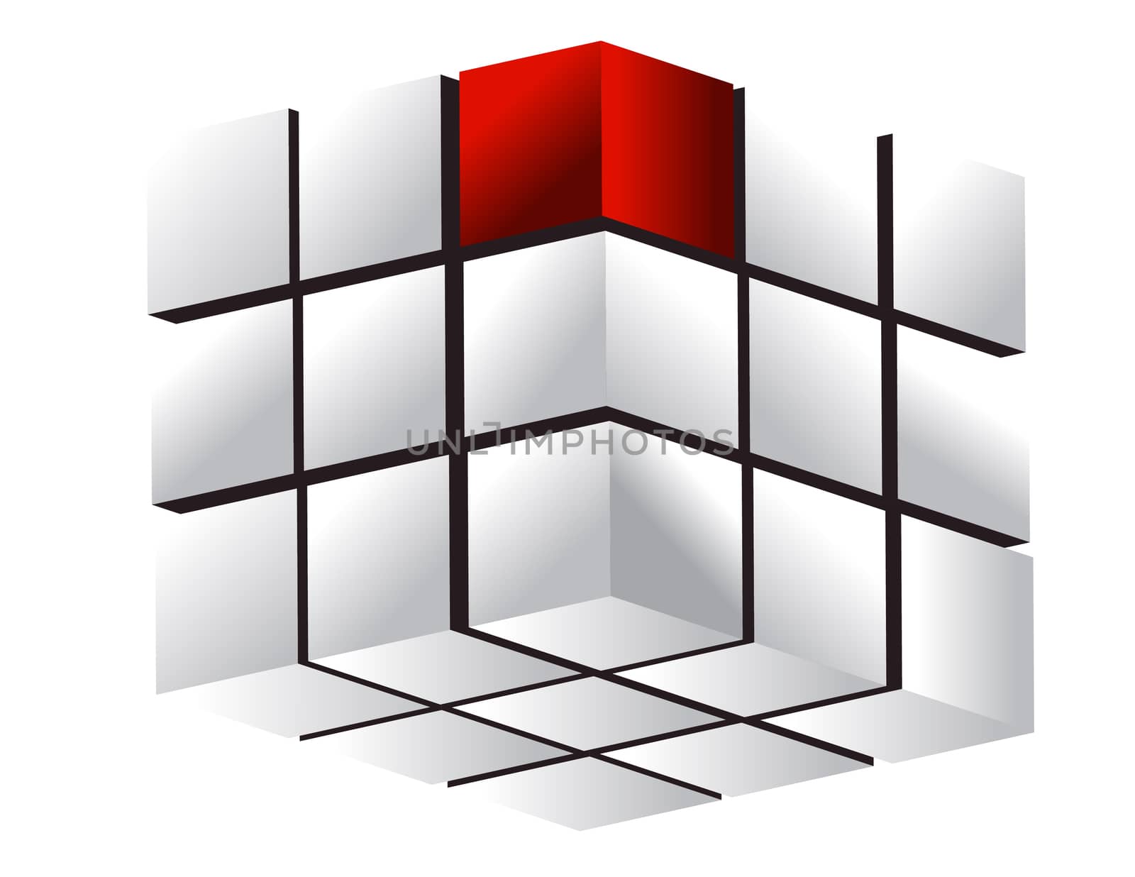 Business concept - white cube with one small red dot.