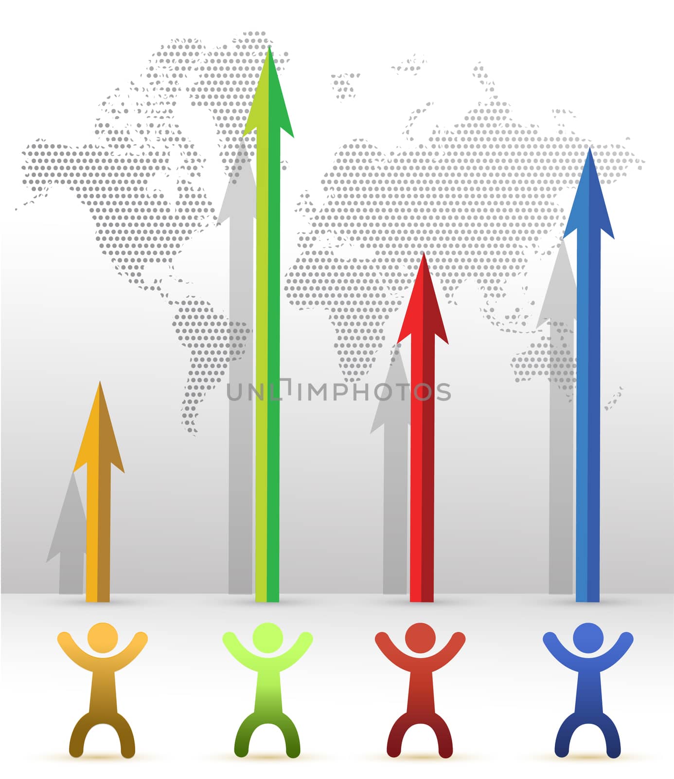 competition arrow illustration design over a dot map background