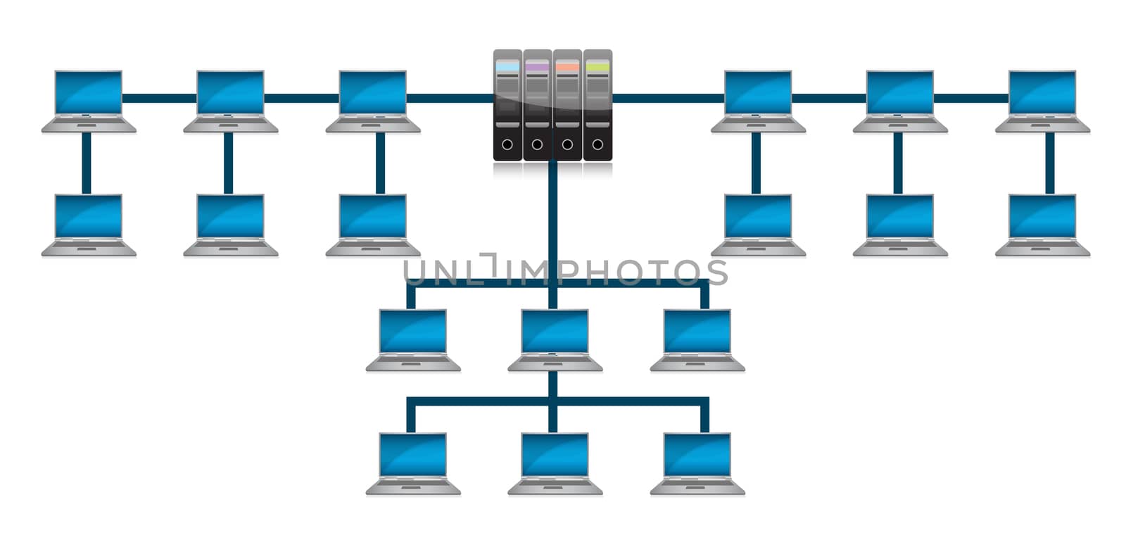 Image of computer network. White background.