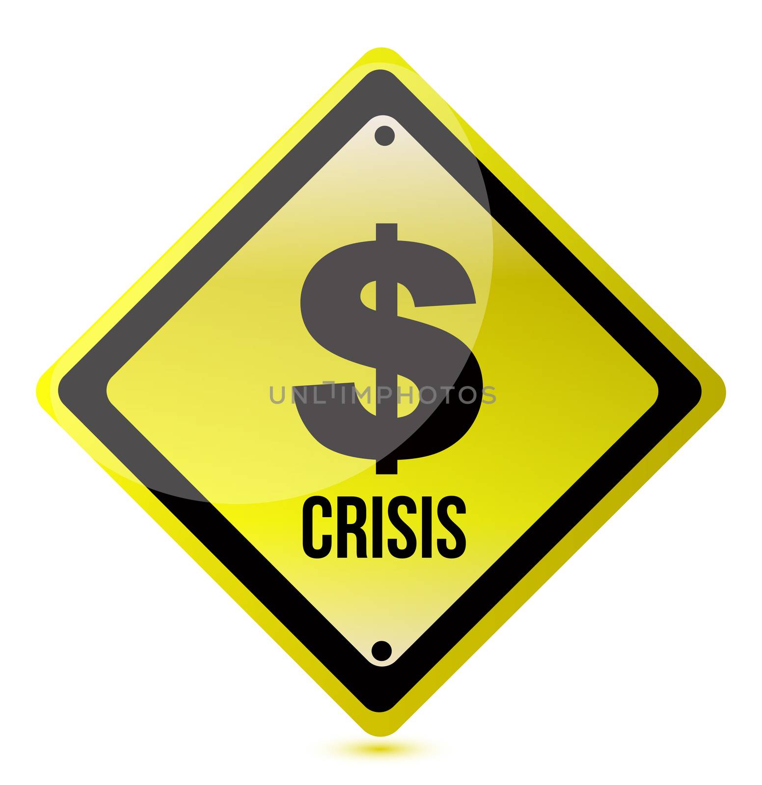 yellow dollar crisis sign illustration design on white