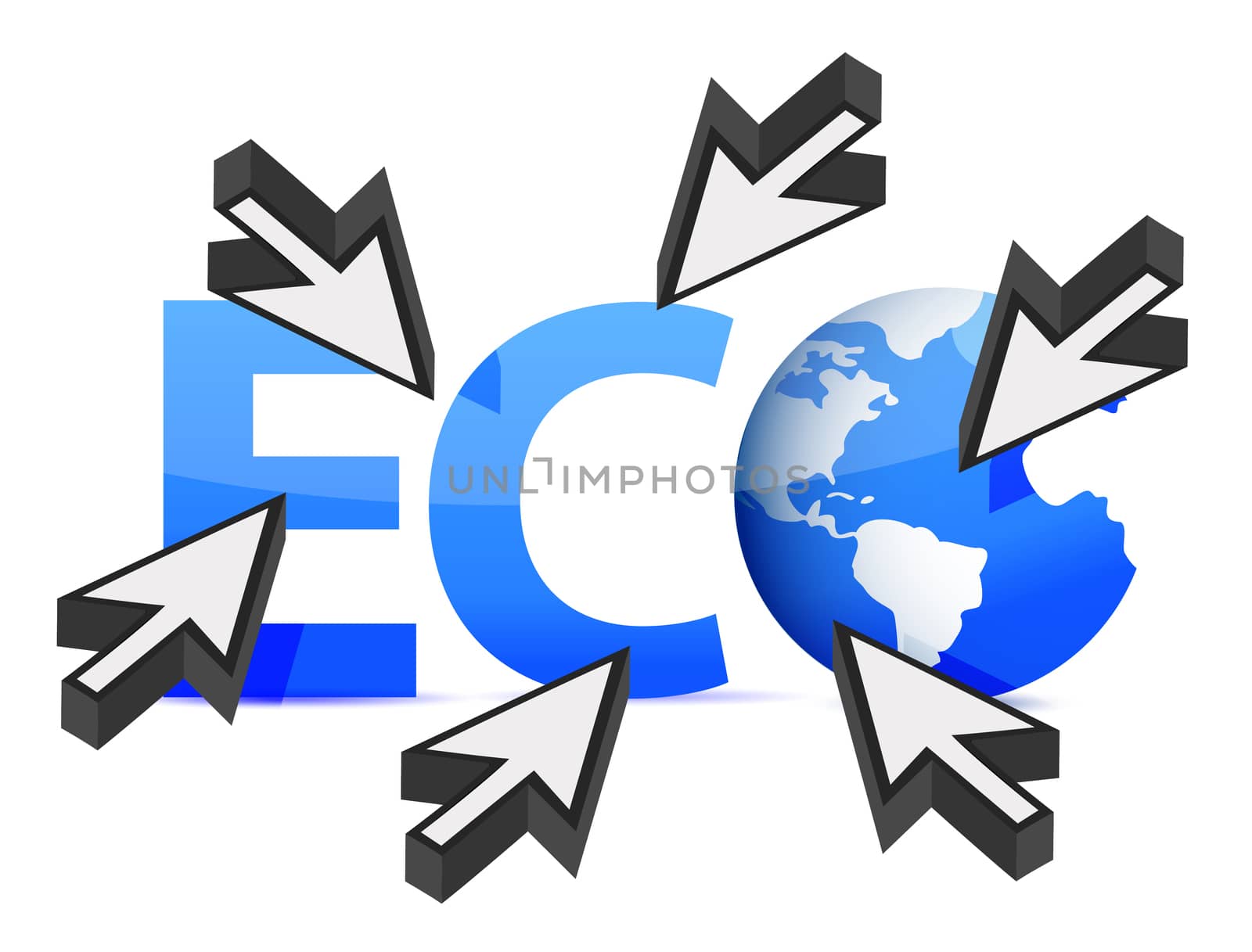 word Eco globe and cursor illustration design on white