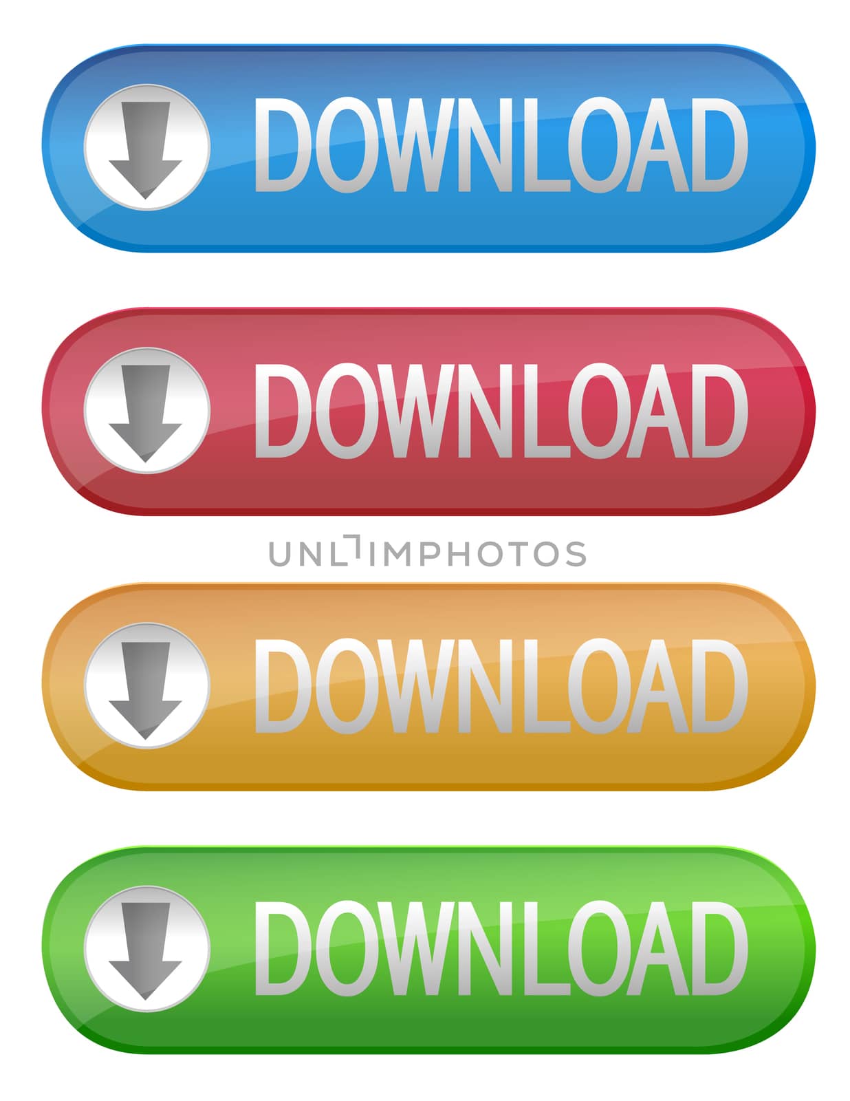 Different color Download Buttons isolated over a white background.