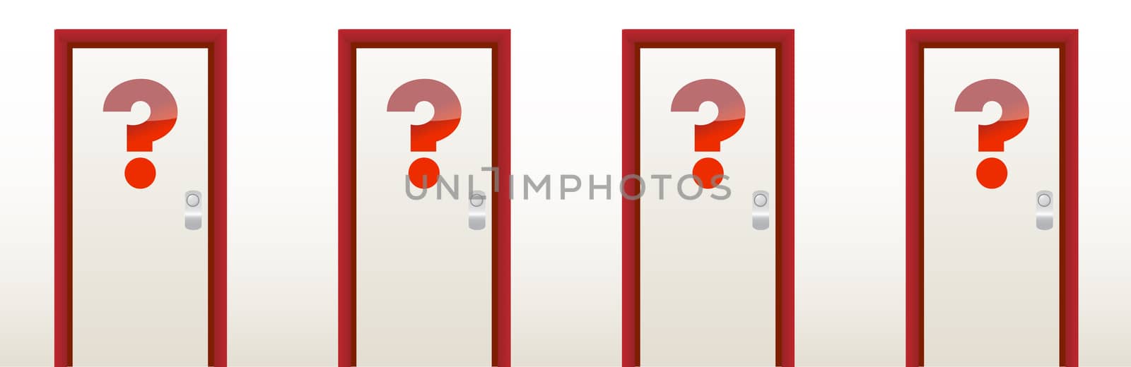 closed doors with a question mark in front