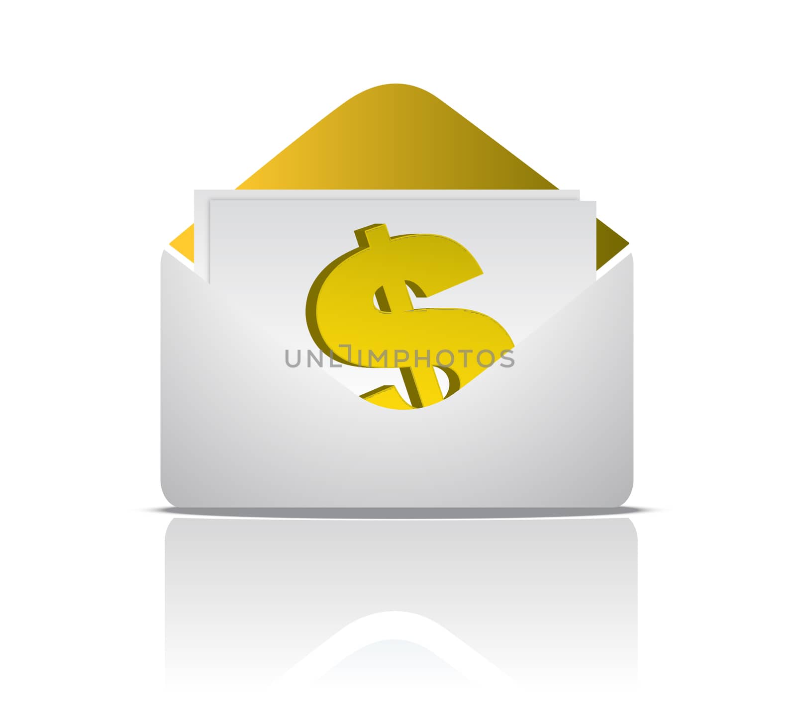 Envelope and dollar sign illustration design isolated over a white background