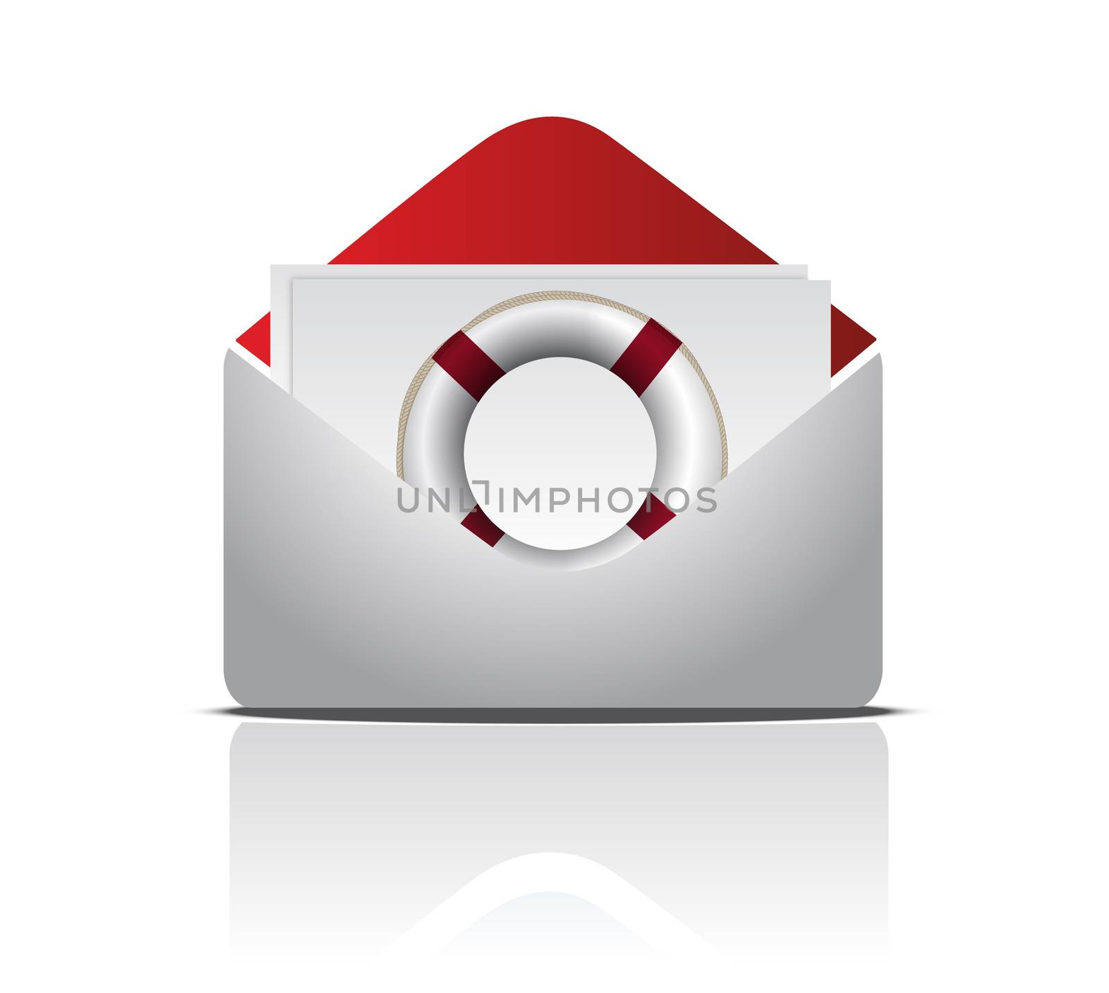 Open Envelope With Life Buoy illustration design over white