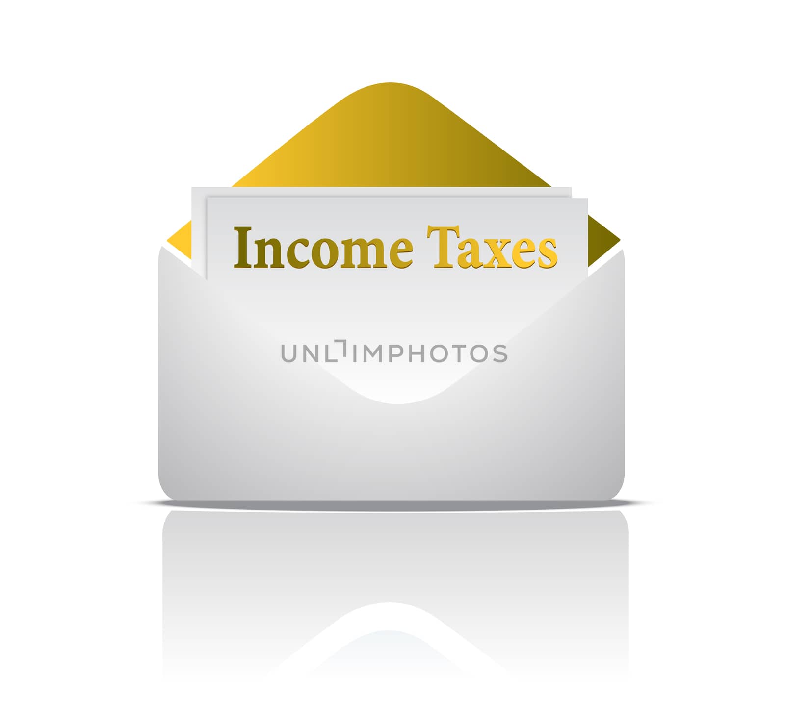 income tax golden envelope design isolated over a white background