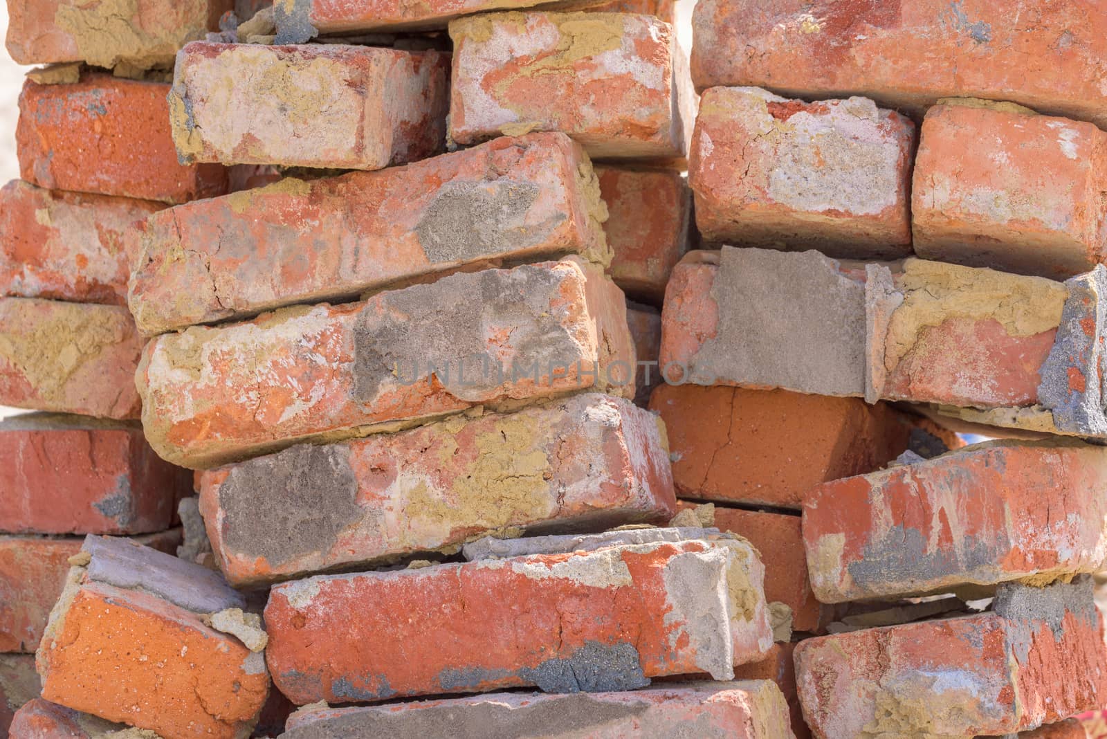 Pile of bricks. Bricks stacked in piles.