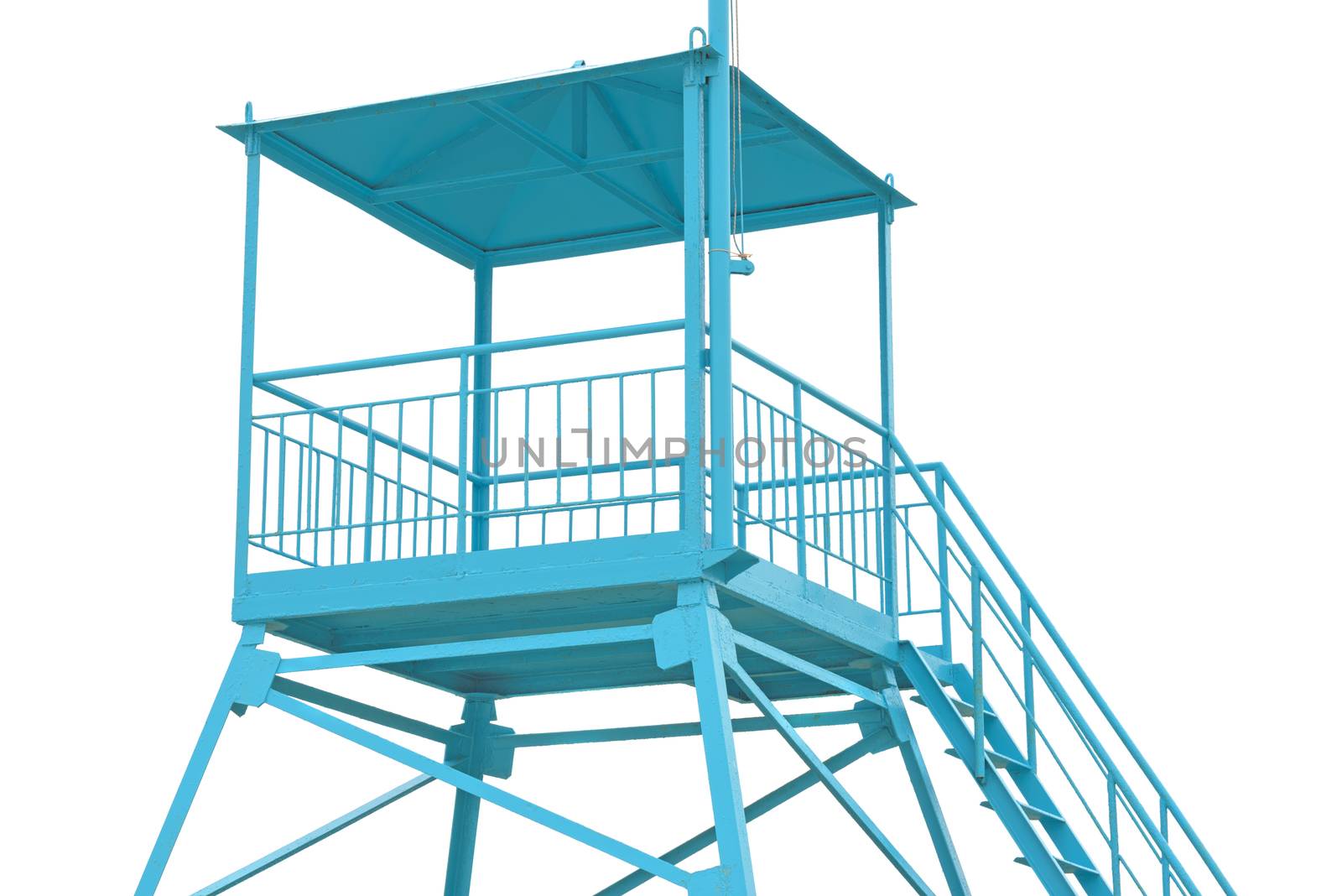 Lifeguard tower on the beach, isolate. Watchtower on a white background