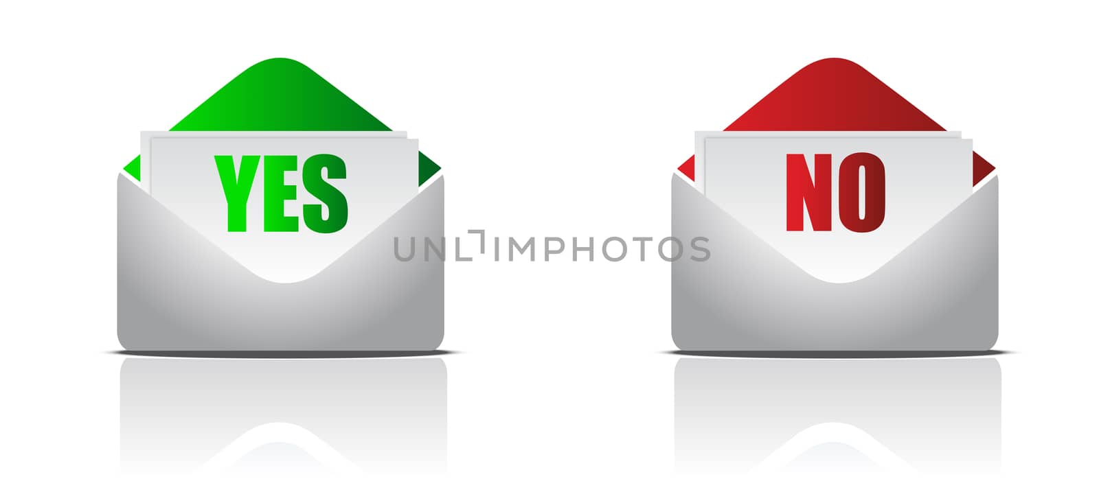 yes and no envelope letters isolated over a white background